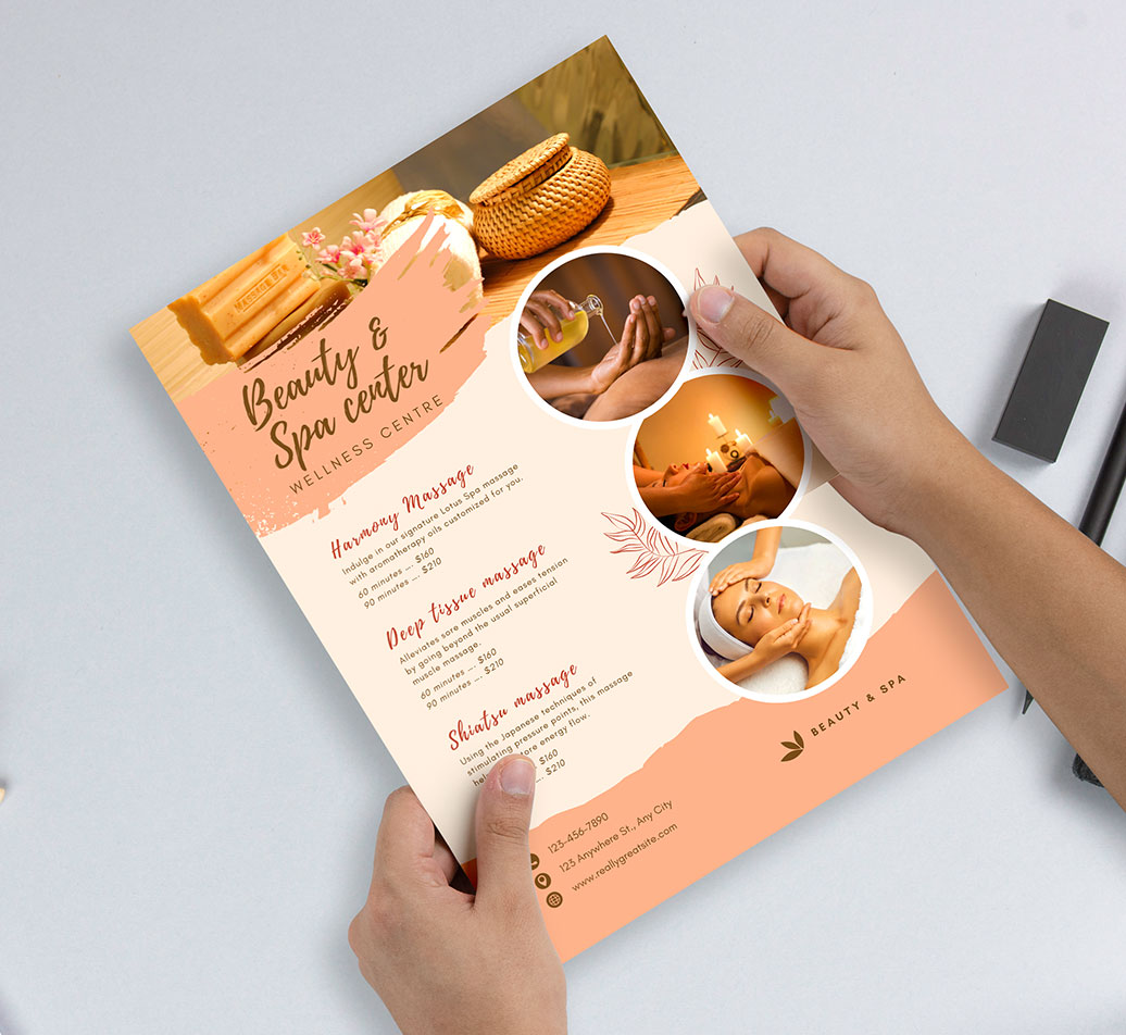 A4 leaflets laid out showing full-bleed artwork ready for trimming