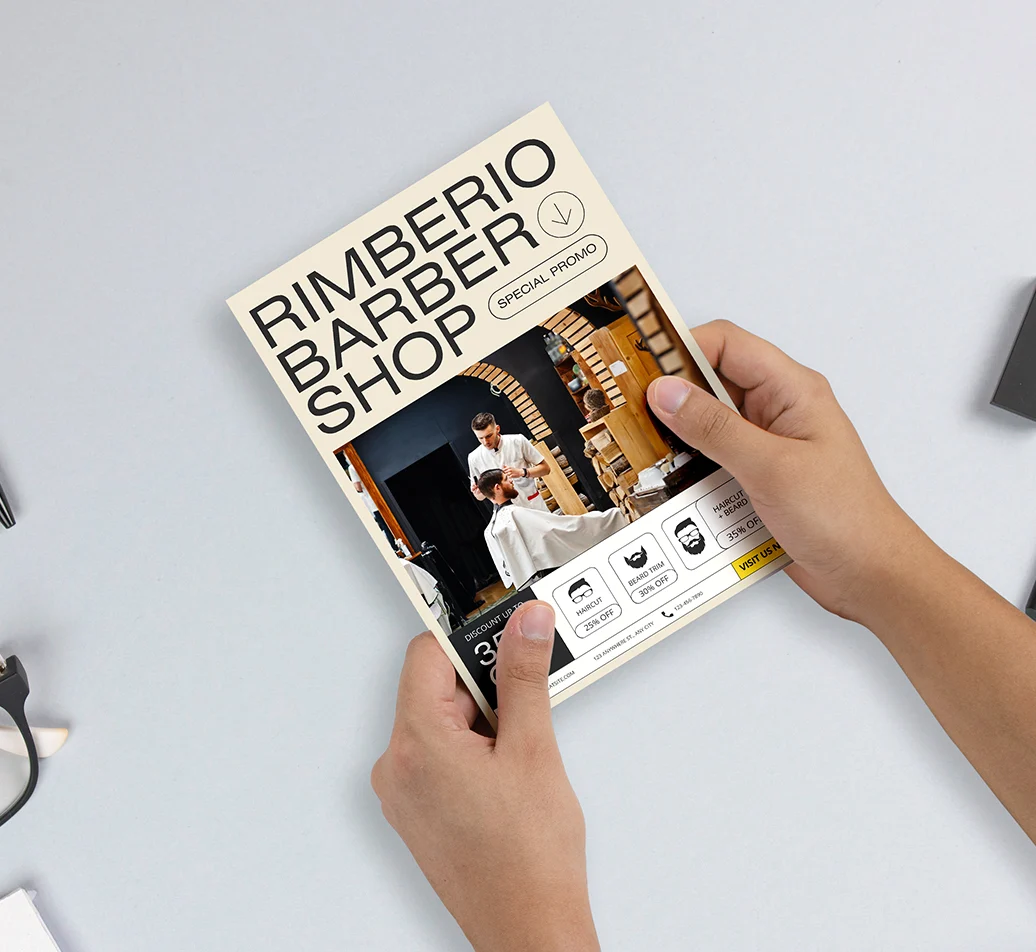 A range of printed A5 flyers and leaflets fanned out
